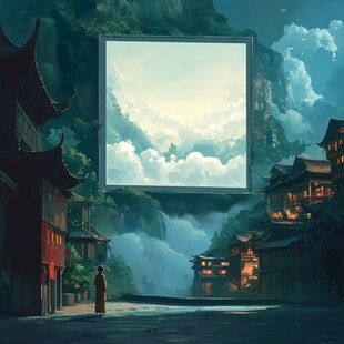 天界晓钟风景插画