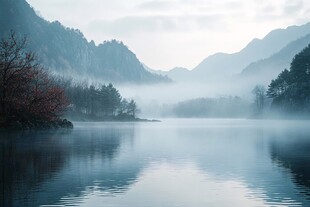 雾锁芦林湖