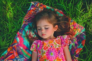 躺在草地上的小女孩