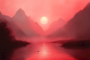 红日水墨山水