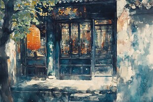 古街水彩画