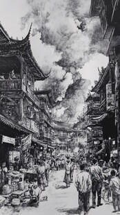 磁器口风景钢笔画