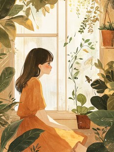 场景插画植物少女