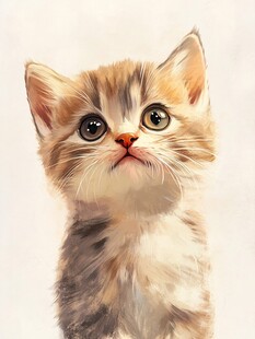 手绘大眼萌猫咪装饰画