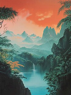 山水画油画手绘风景