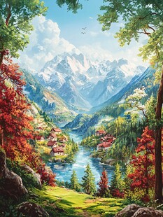 油画山水风景