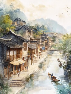 写实古镇插画