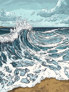 手绘海浪插画