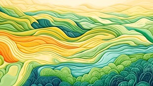 高端山水线包装插画