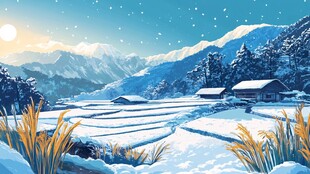 乡村田园田野雪景