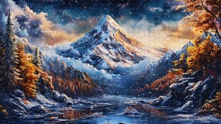 雪山飞雪油画