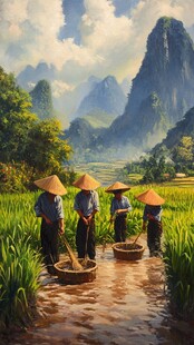 水田劳作场景