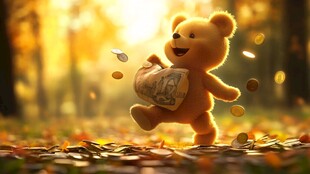 落满树叶的小熊玩偶