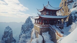 金顶云海雪景日出全景