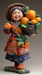 摘果实的陶瓷美女