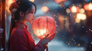 执灯笼的美女