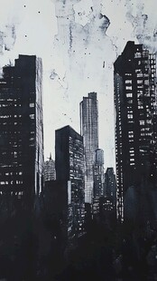 纽约魅力水彩水墨建筑