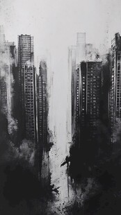 城市遮挡喷墨背景