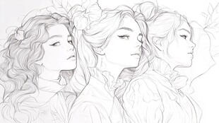手绘闺蜜线稿