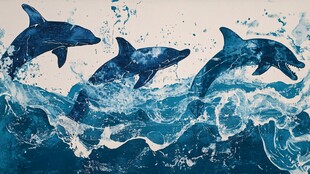 现代画鲨鱼鲸鱼海豚