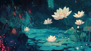 荷花池插画