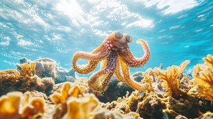 章鱼能短暂在陆地行走