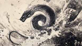 水墨画蛟龙水蛇