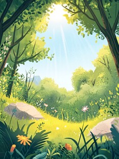 阳光晴朗风景插画