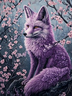 手绘彩色狐狸装饰画