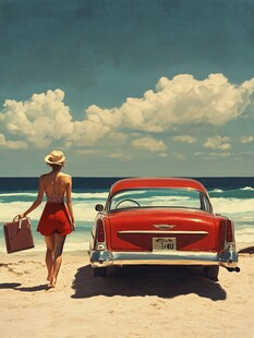 海滩比基尼女孩装饰画