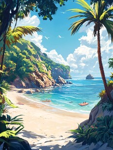 唯美海岸风景插画