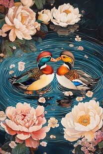 移门工笔画冰晶画鸳鸯