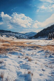 积雪覆盖草原牧场草场