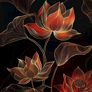 手绘金属质感荷花