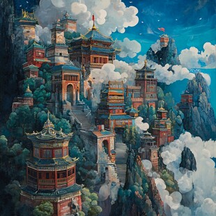 北欧美式天宫风景画