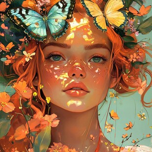 插画女孩与蝶