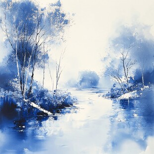 蓝调黑白风景画