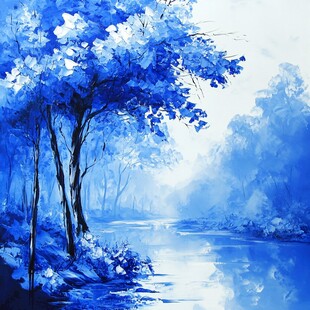 蓝调黑白风景画