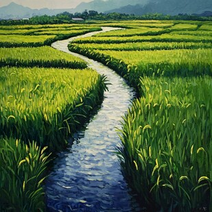 水稻田油画