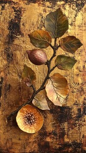 静物梨树叶叶纹图