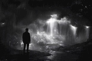 夜晚雨中行走的人