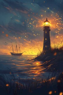 海上落日插画