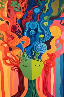 手绘彩色树人装饰画