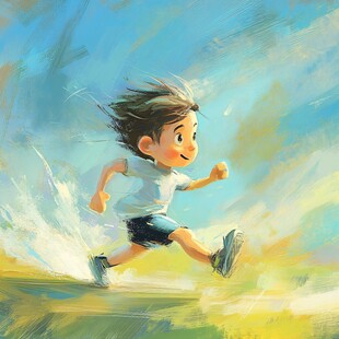 手绘奔跑的少年