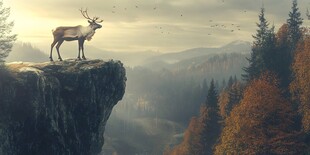 麋鹿山峦风景画