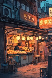 街边小店插画