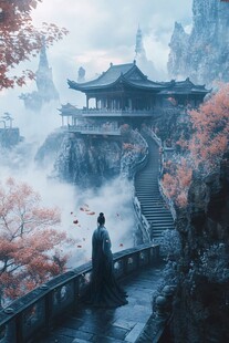 楼阁古风仙鹿仙景