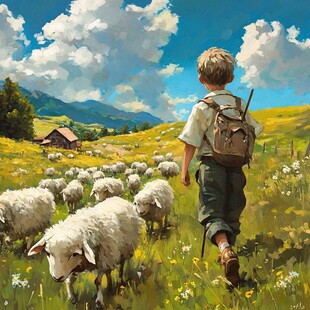 儿童插画放羊插画