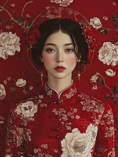 中式新娘插画