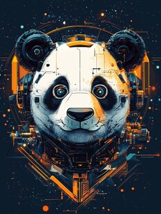 科技熊猫图案印花